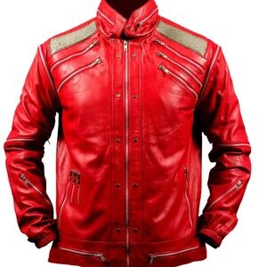 Beat it Jacket , Michael Jackson Beat it "MJ Beat it" Red Faux Leather Jacket XL